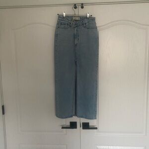 Abercrombie & Fitch Sky Blue High Rise asymmetric waist Denim maxi skirt
